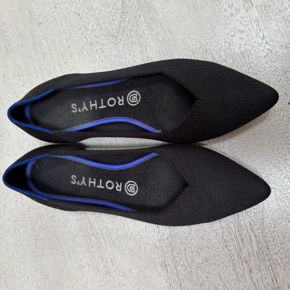 Rothy's Black Flats with Blue Trim
